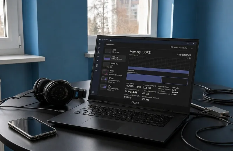 Skonfigurowany laptop gamingowy z monitorem wydajności